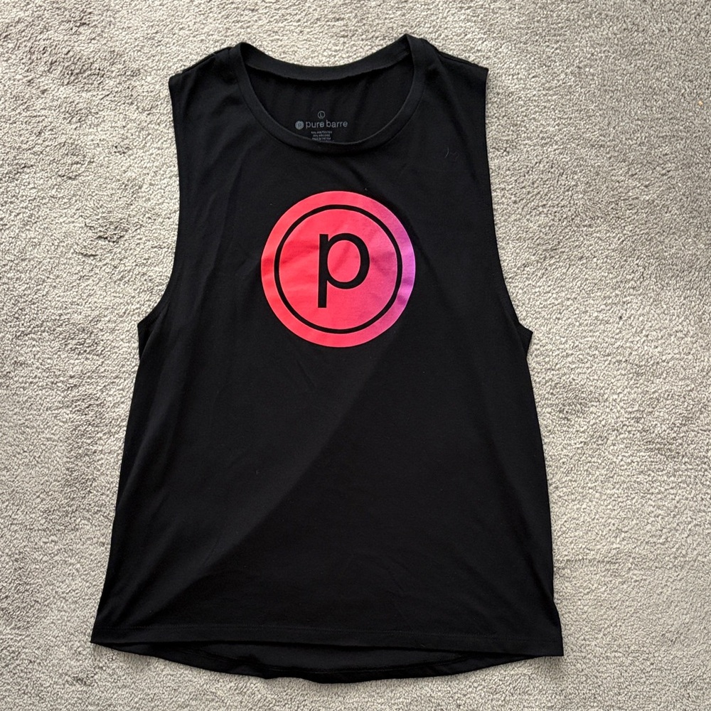 Pure Barre Black Muscle Tee with Pink Logo